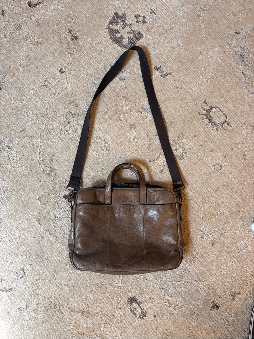 Fossil Dark Brown Leather Laptop Bag with Black Strap